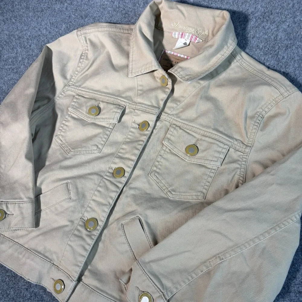 American Eagle Cropped Jacket Womens  XL (Fits Medium) Tan Denim Y2K Casual Fit‎